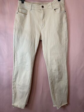 DL1961 Cream Ankle Skinny Jeans with Frayed Hem